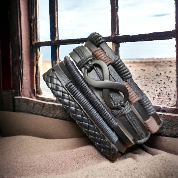 Unisex Leather Bracelet 4 Piece Set - Picture 3 of 7